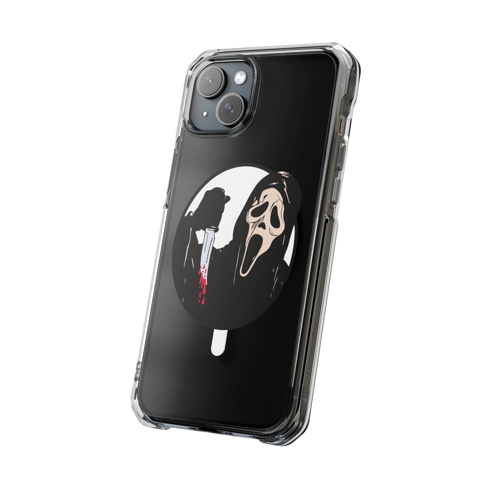 Clear Magnetic Phone Case — Scream Mask & Knife Horror Design