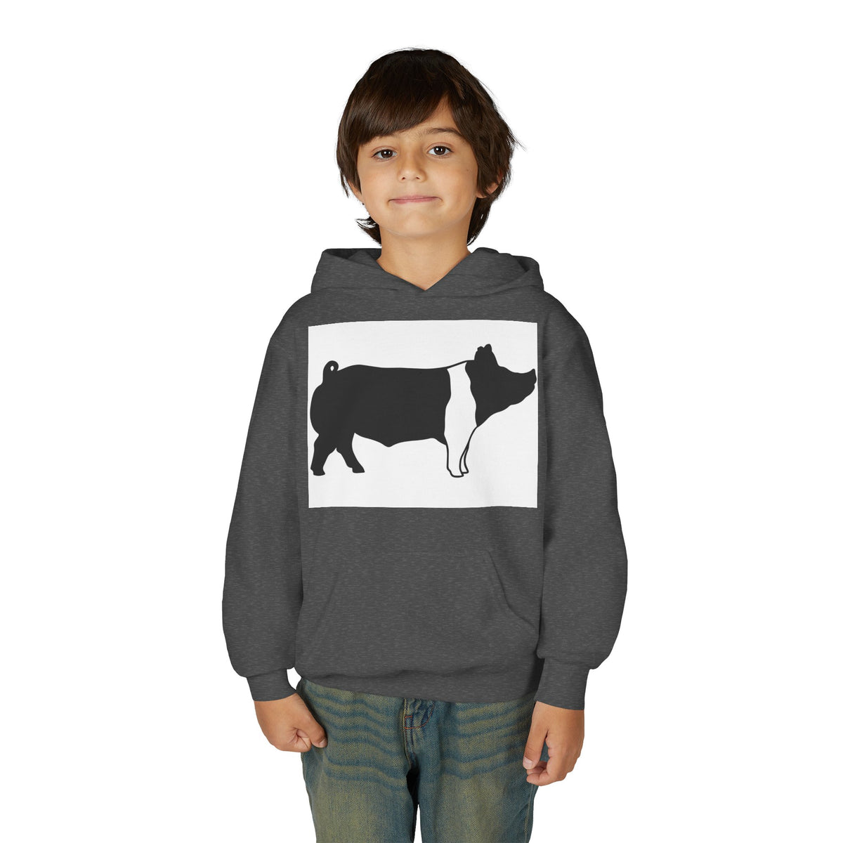 Youth Pig Silhouette Hoodie — Farm Animal Kids Sweatshirt