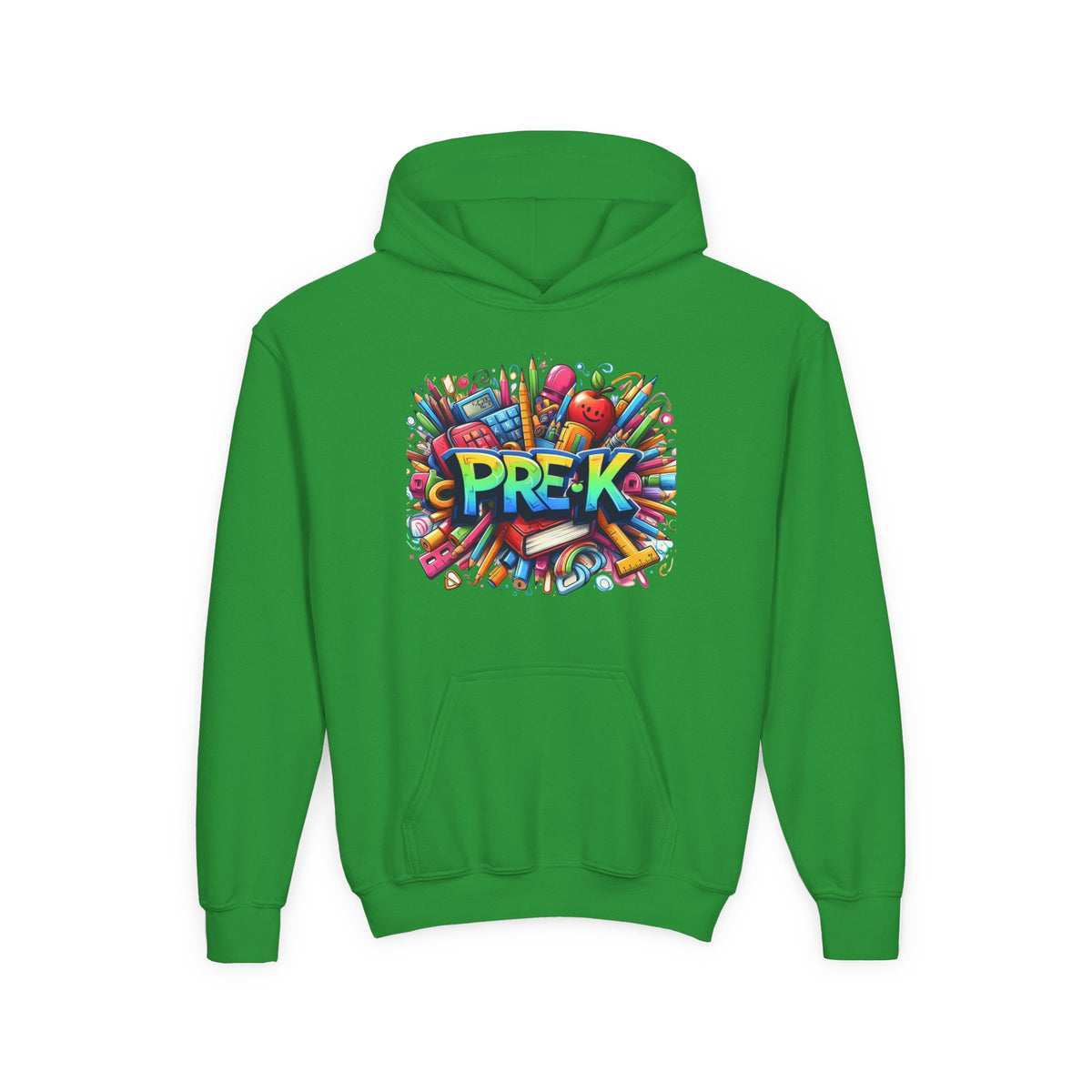 Pre-K Kids Hoodie - Colorful School Supplies Design, Preschool Back-to-School Sweatshirt