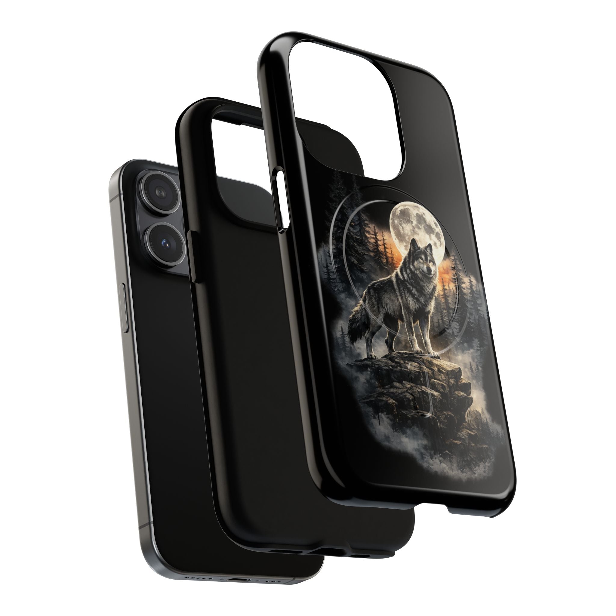 Wolf Moon Tough Magnetic Phone Case — Protective Magnetic iPhone Cover with Full Moon Forest Design