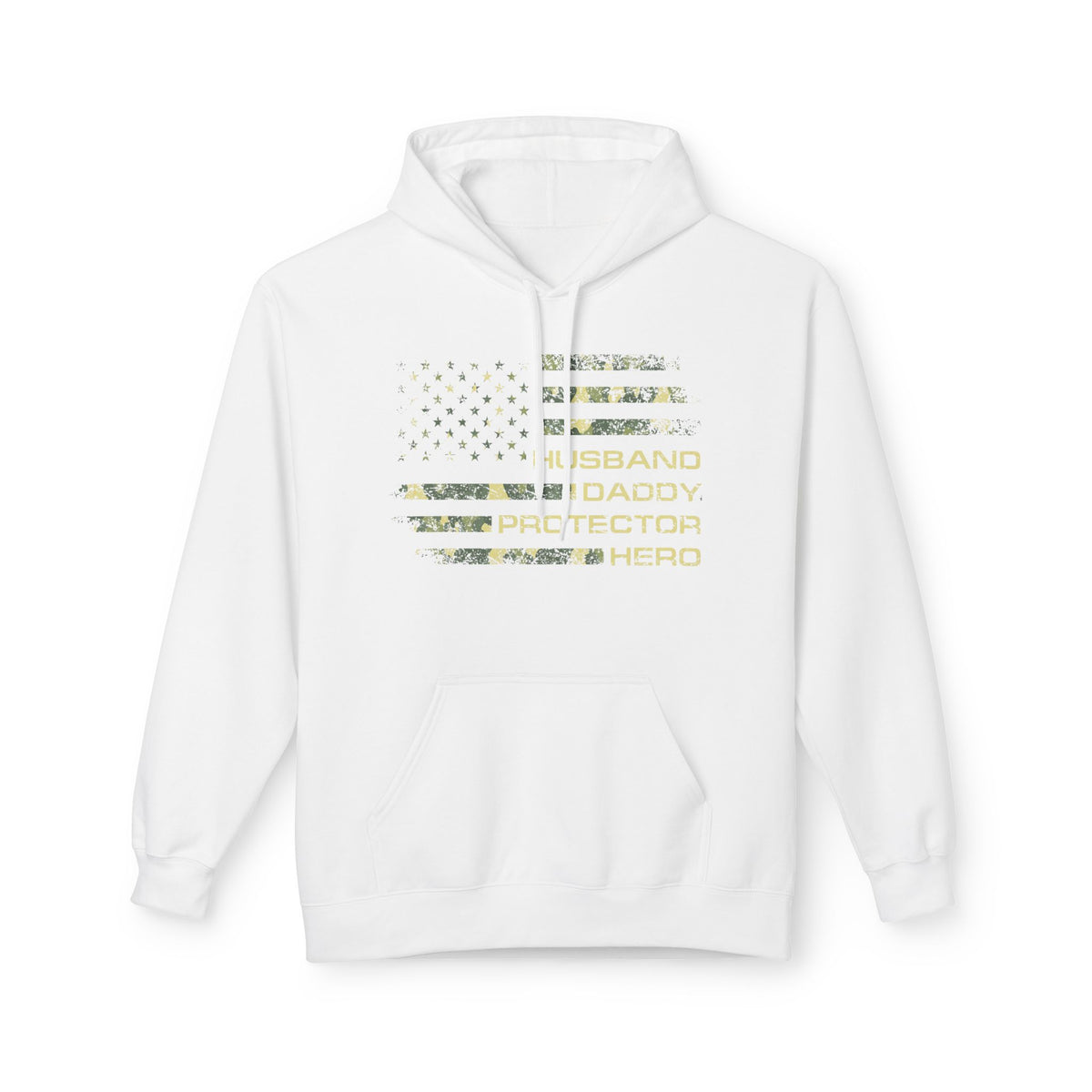 Veteran Tribute Flag Hoodie – 'Husband Daddy Protector Hero' Camouflage Pullover