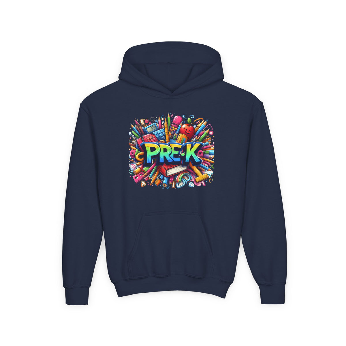 Pre-K Kids Hoodie - Colorful School Supplies Design, Preschool Back-to-School Sweatshirt