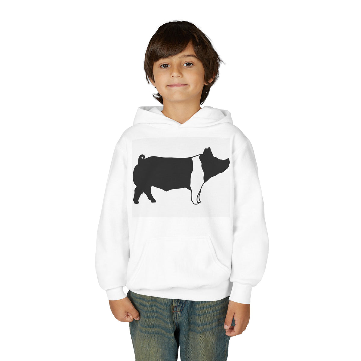 Youth Pig Silhouette Hoodie — Farm Animal Kids Sweatshirt