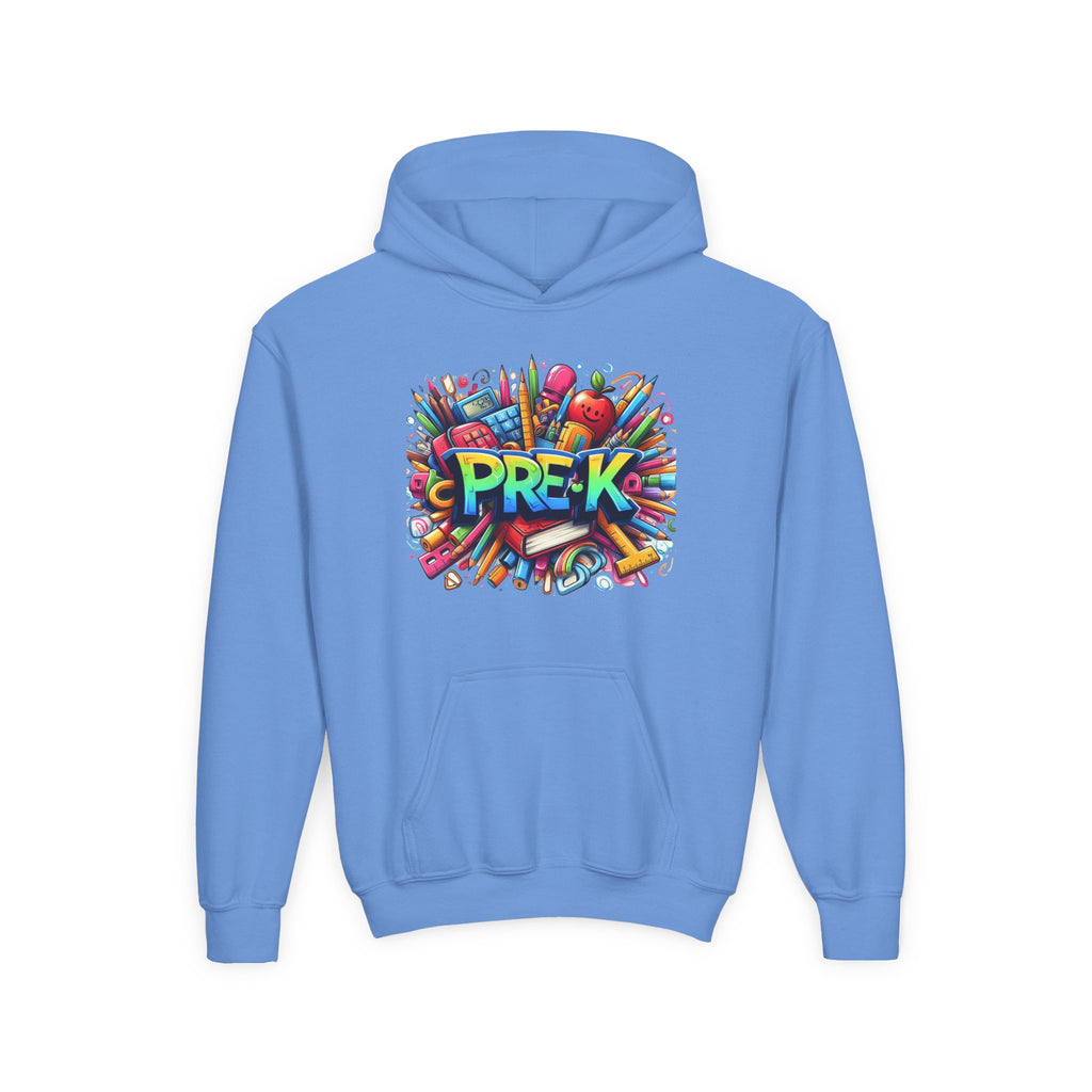 Pre-K Kids Hoodie - Colorful School Supplies Design, Preschool Back-to-School Sweatshirt