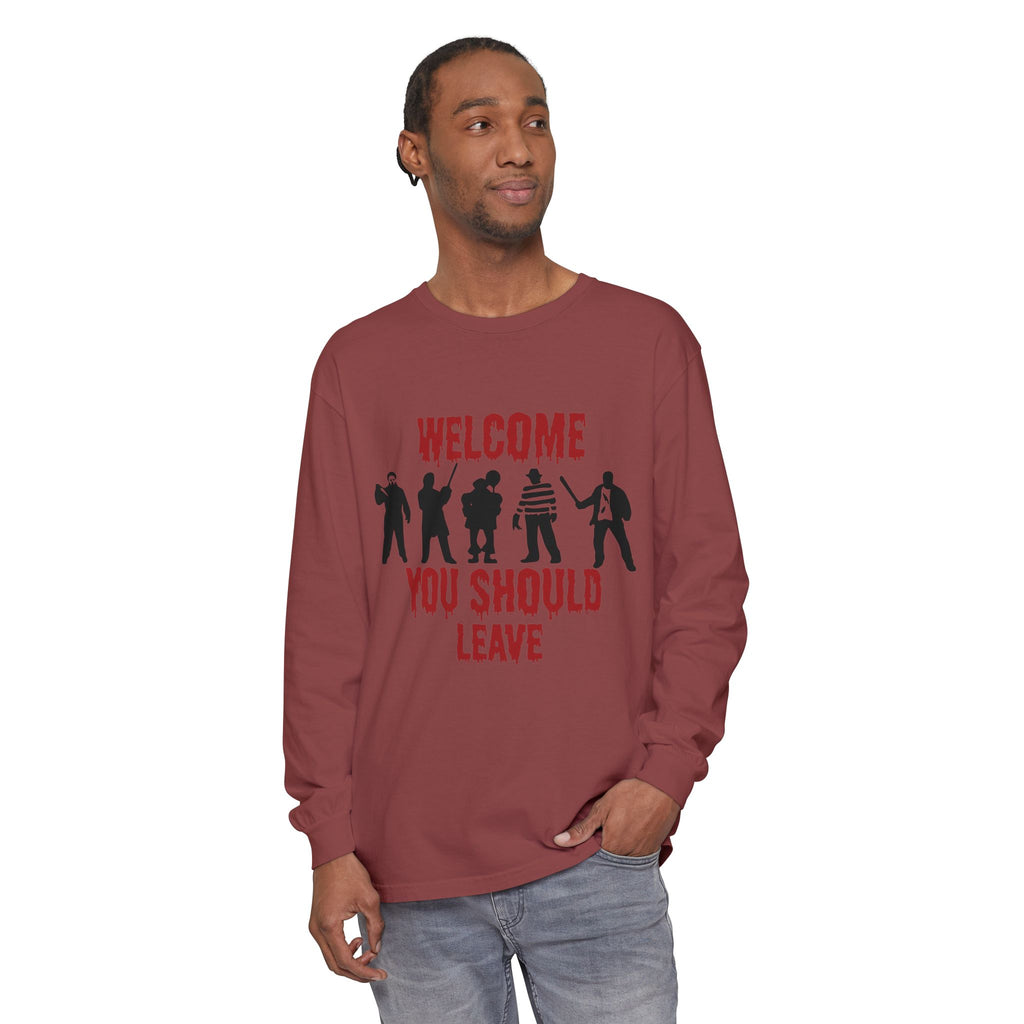 Welcome You Should Leave Long Sleeve T-Shirt — Horror Movie Silhouette Tee
