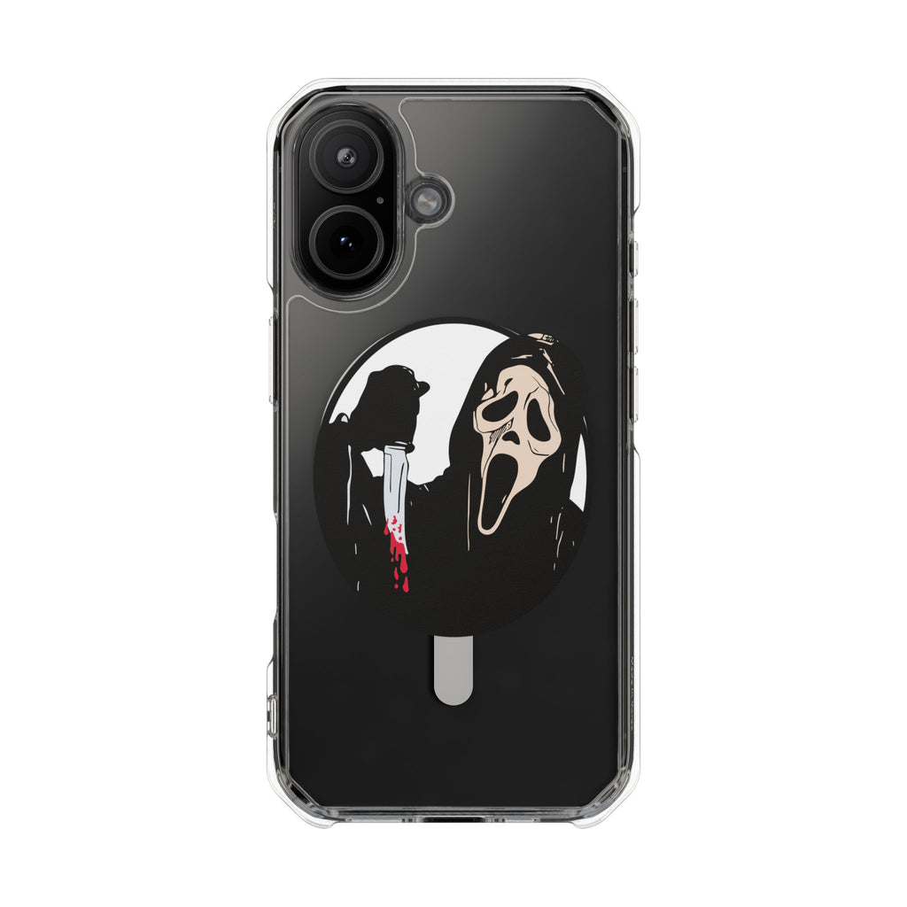 Clear Magnetic Phone Case — Scream Mask & Knife Horror Design