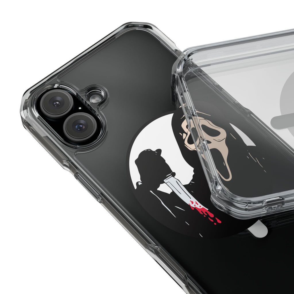 Clear Magnetic Phone Case — Scream Mask & Knife Horror Design