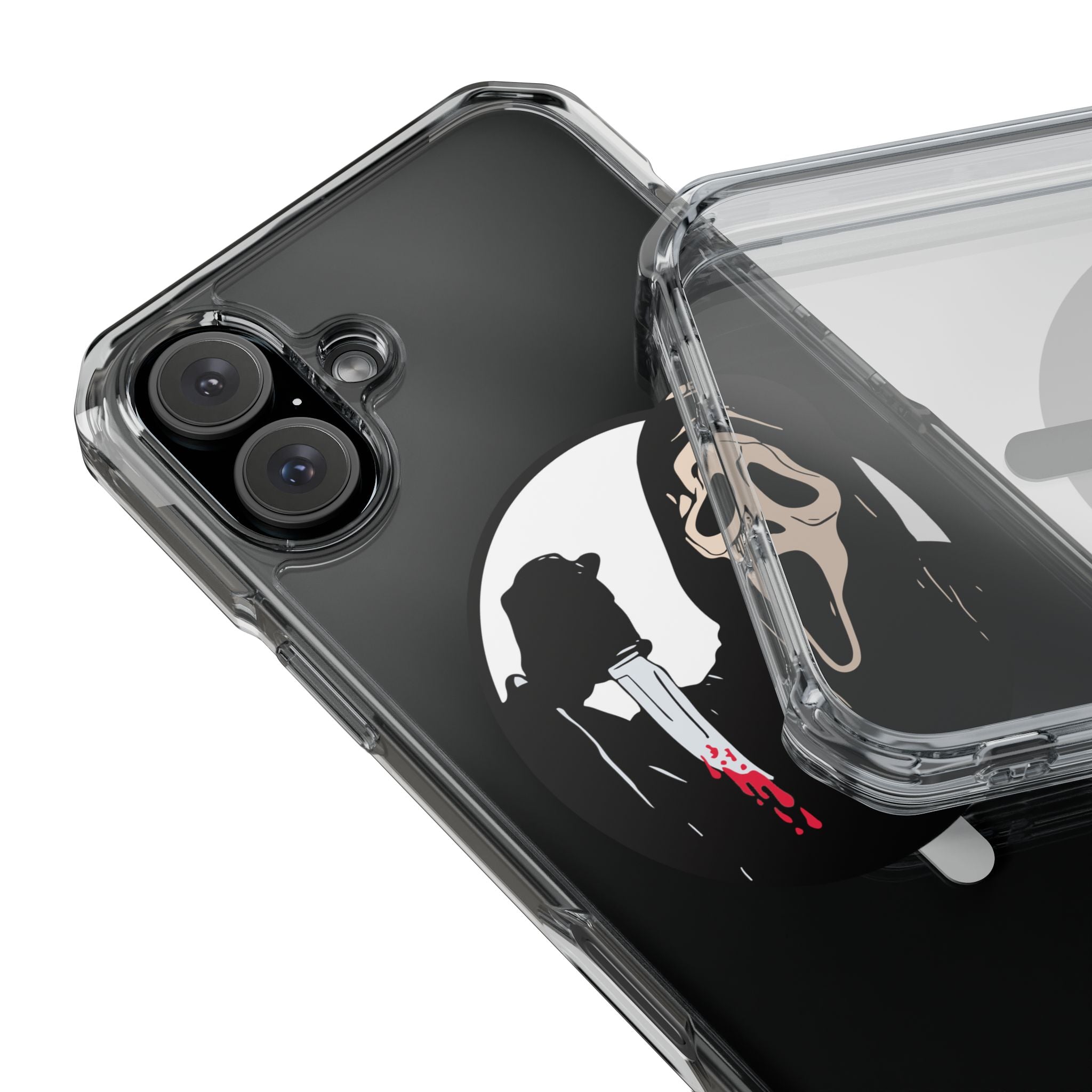 Clear Magnetic Phone Case — Scream Mask & Knife Horror Design