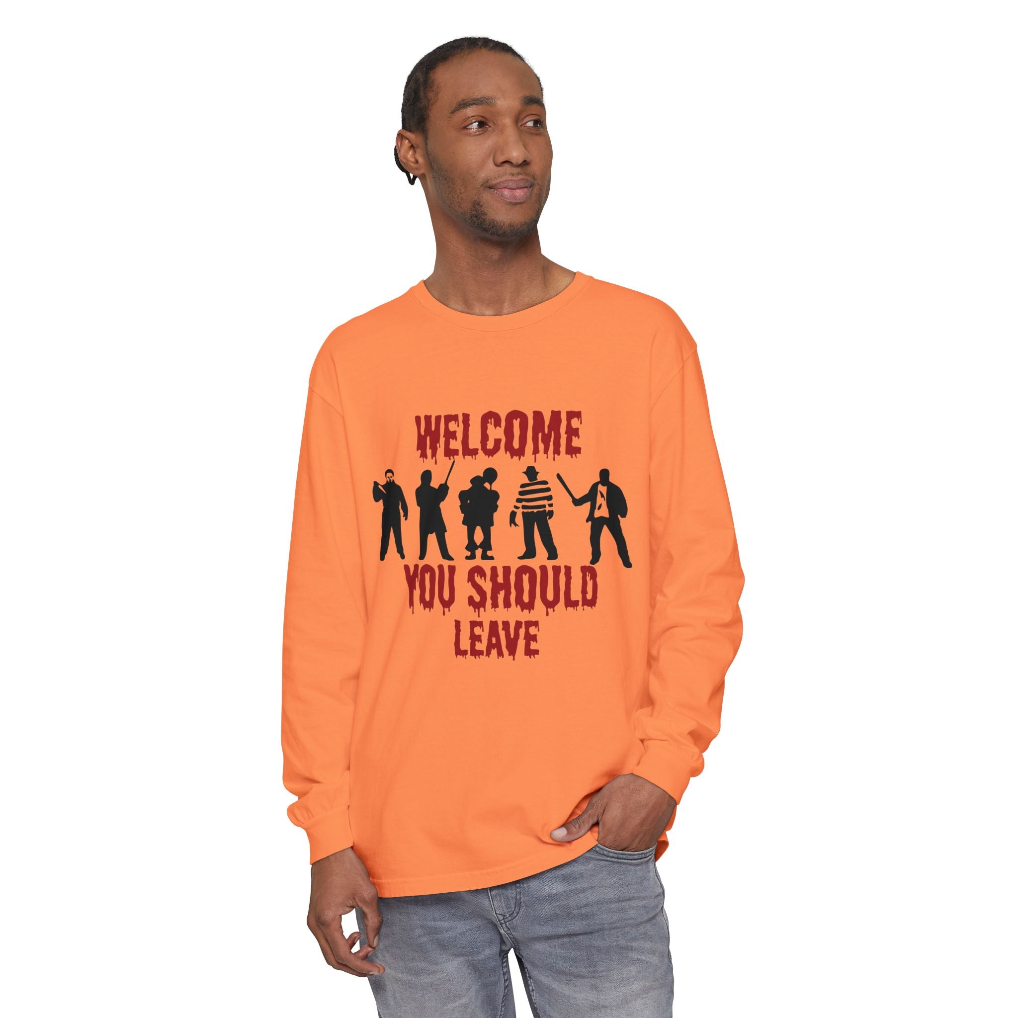 Welcome You Should Leave Long Sleeve T-Shirt — Horror Movie Silhouette Tee