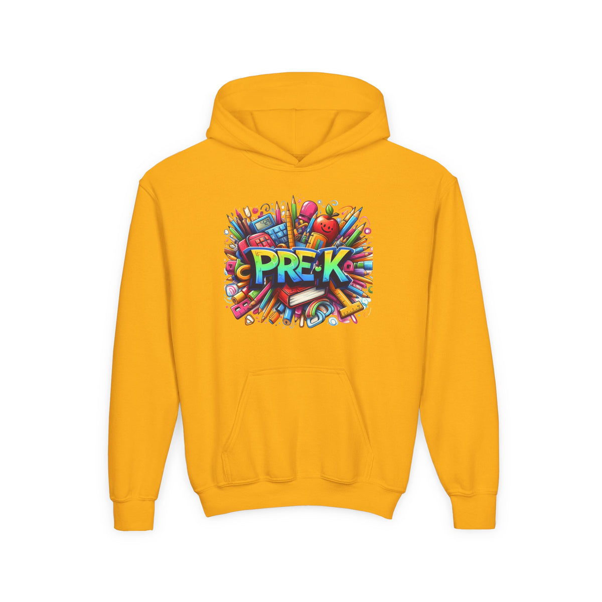 Pre-K Kids Hoodie - Colorful School Supplies Design, Preschool Back-to-School Sweatshirt