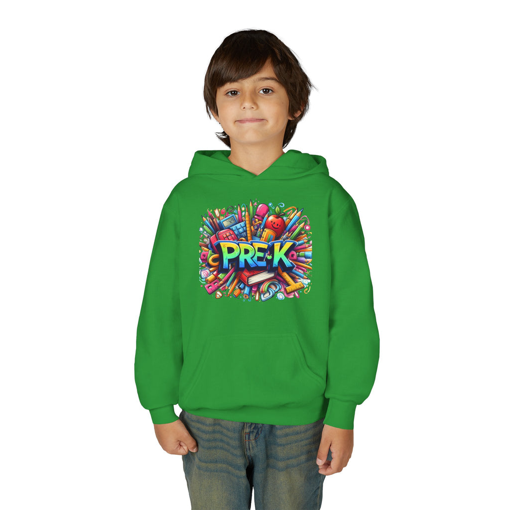 Pre-K Kids Hoodie - Colorful School Supplies Design, Preschool Back-to-School Sweatshirt