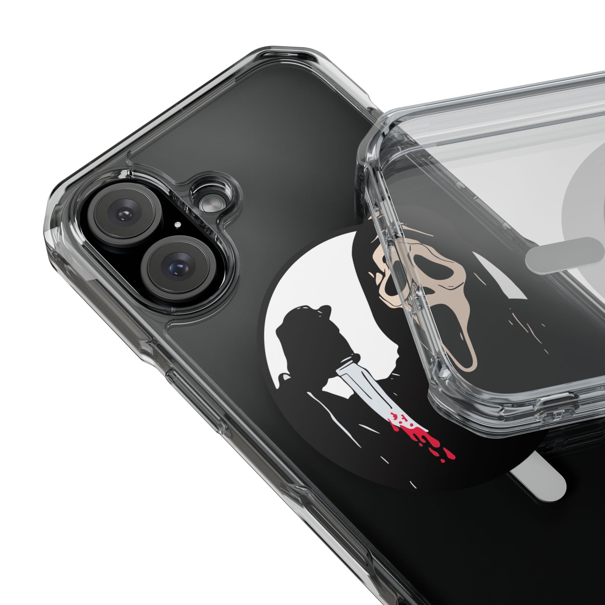 Clear Magnetic Phone Case — Scream Mask & Knife Horror Design