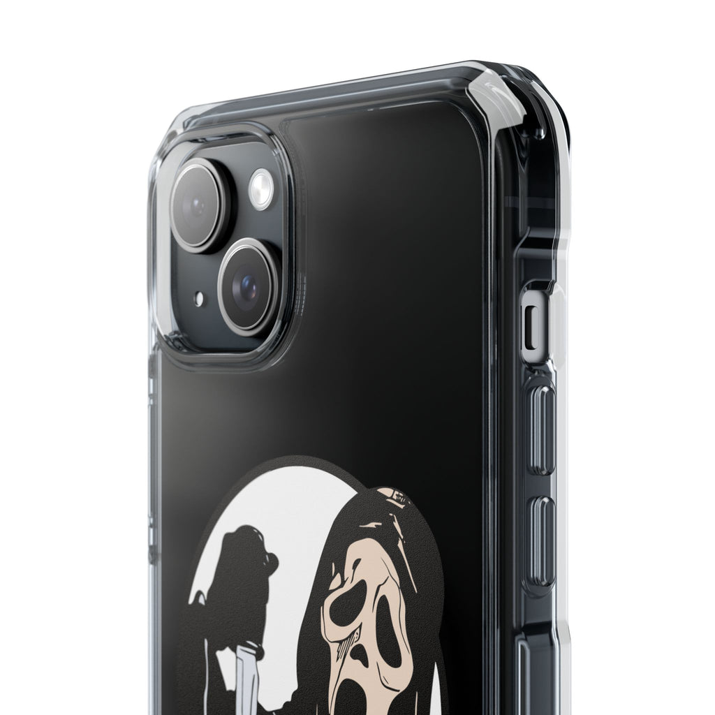 Clear Magnetic Phone Case — Scream Mask & Knife Horror Design