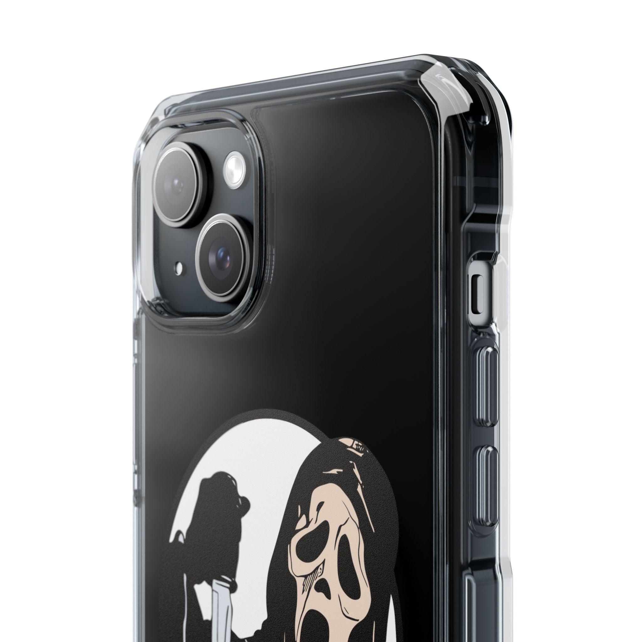 Clear Magnetic Phone Case — Scream Mask & Knife Horror Design