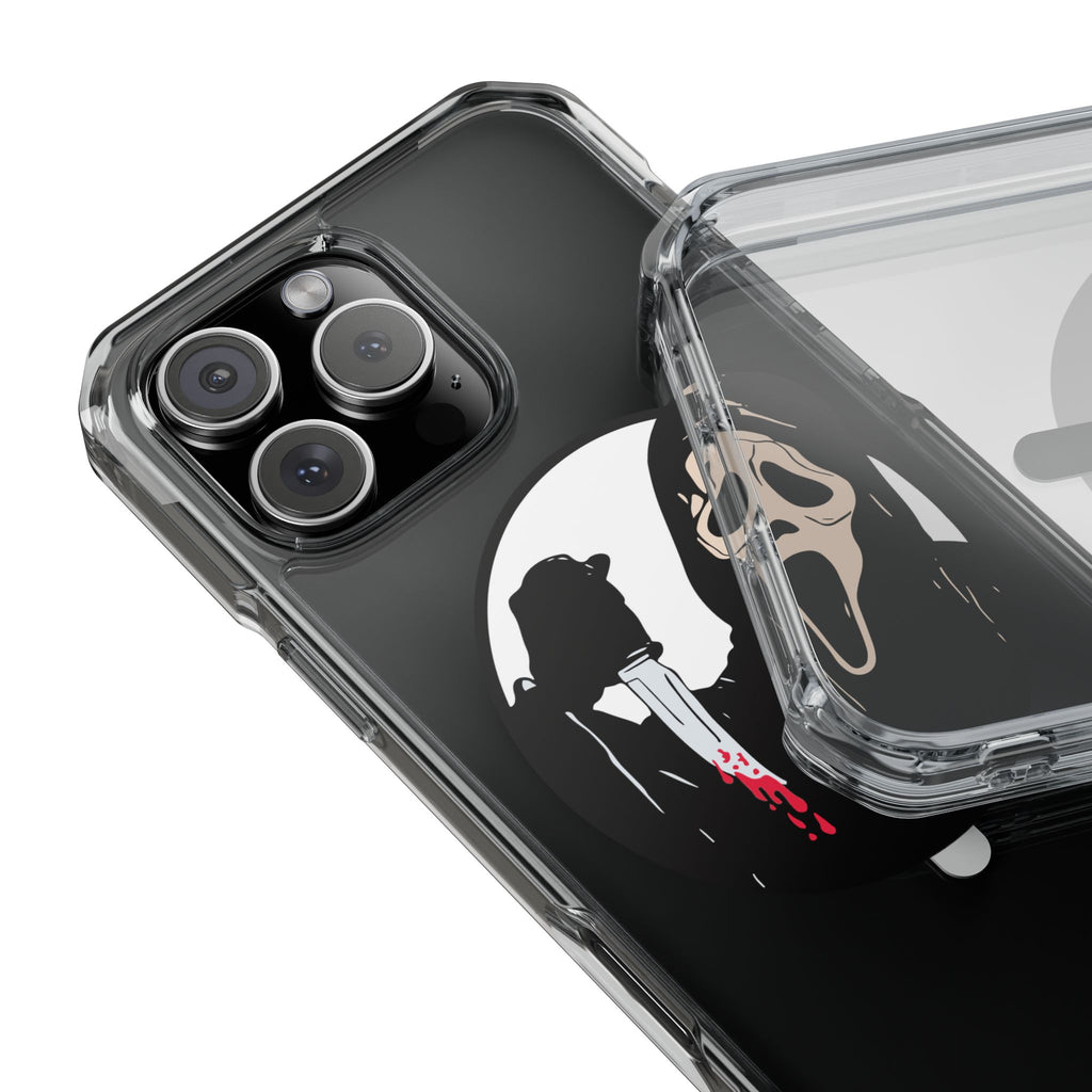 Clear Magnetic Phone Case — Scream Mask & Knife Horror Design