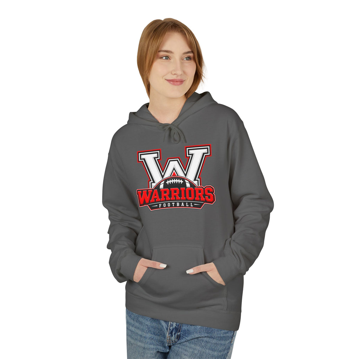 Warriors Football V Logo Hoodie — High School Team Spirit Pullover