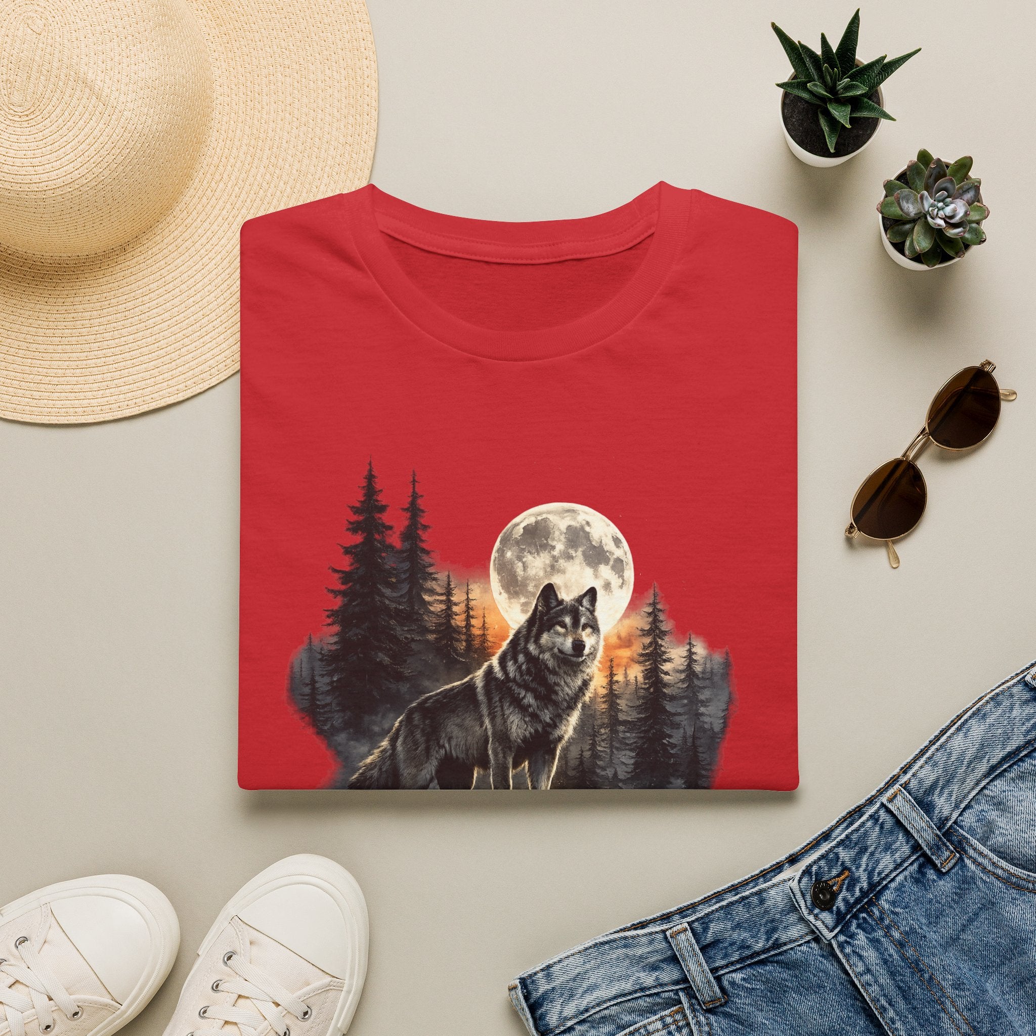 Wolf Moon T‑Shirt — Howling Wolf Forest Graphic Tee
