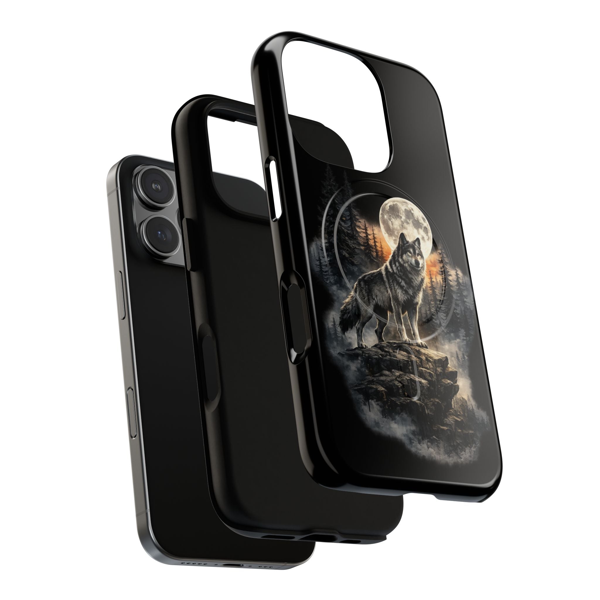 Wolf Moon Tough Magnetic Phone Case — Protective Magnetic iPhone Cover with Full Moon Forest Design