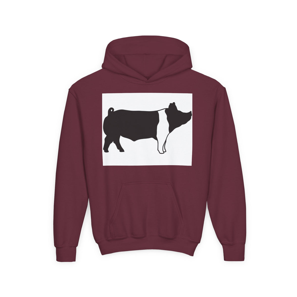 Youth Pig Silhouette Hoodie — Farm Animal Kids Sweatshirt