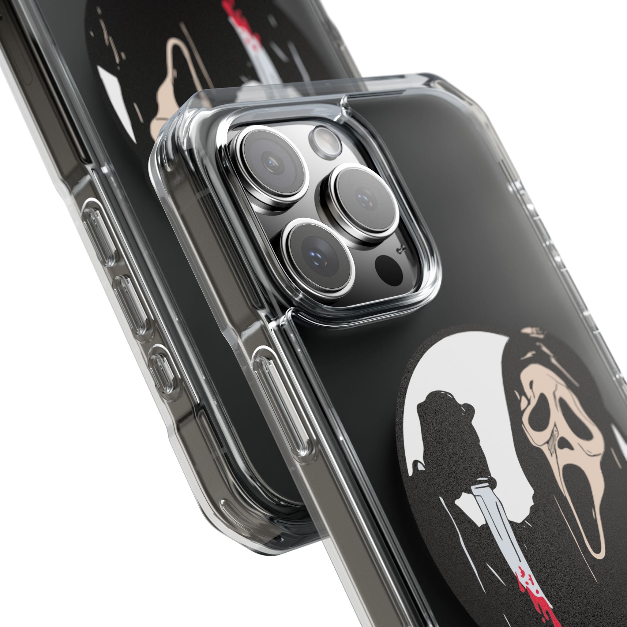 Clear Magnetic Phone Case — Scream Mask & Knife Horror Design