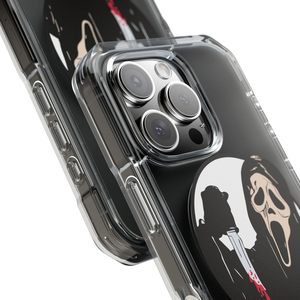 Clear Magnetic Phone Case — Scream Mask & Knife Horror Design