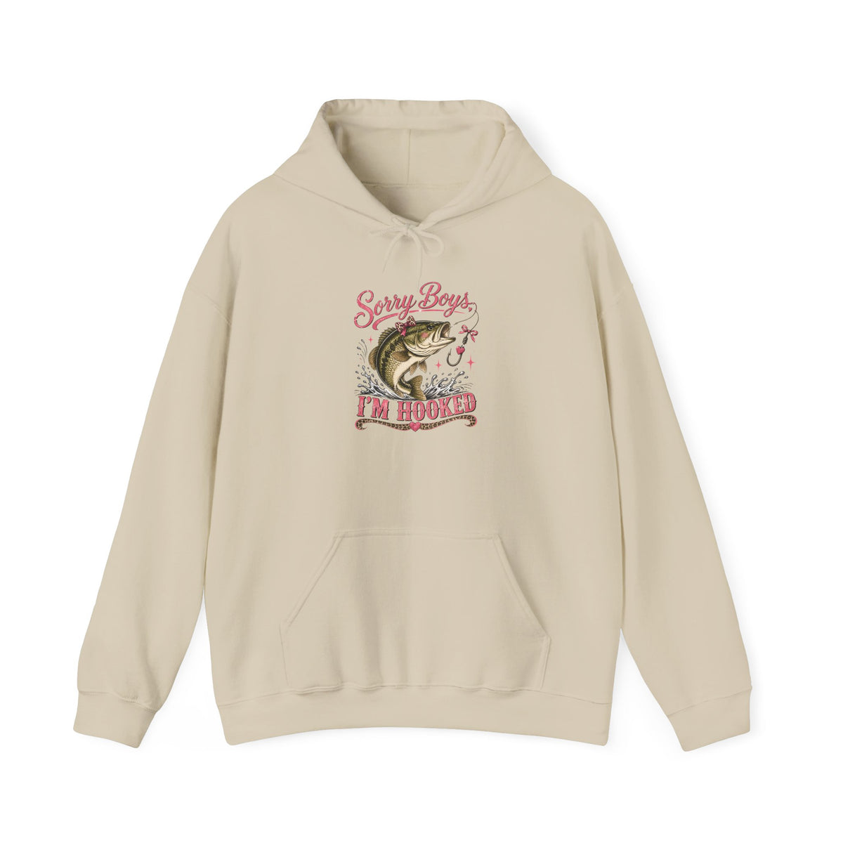 Fishing Hoodie — "Sorry Boys I'm Hooked" Bass Graphic