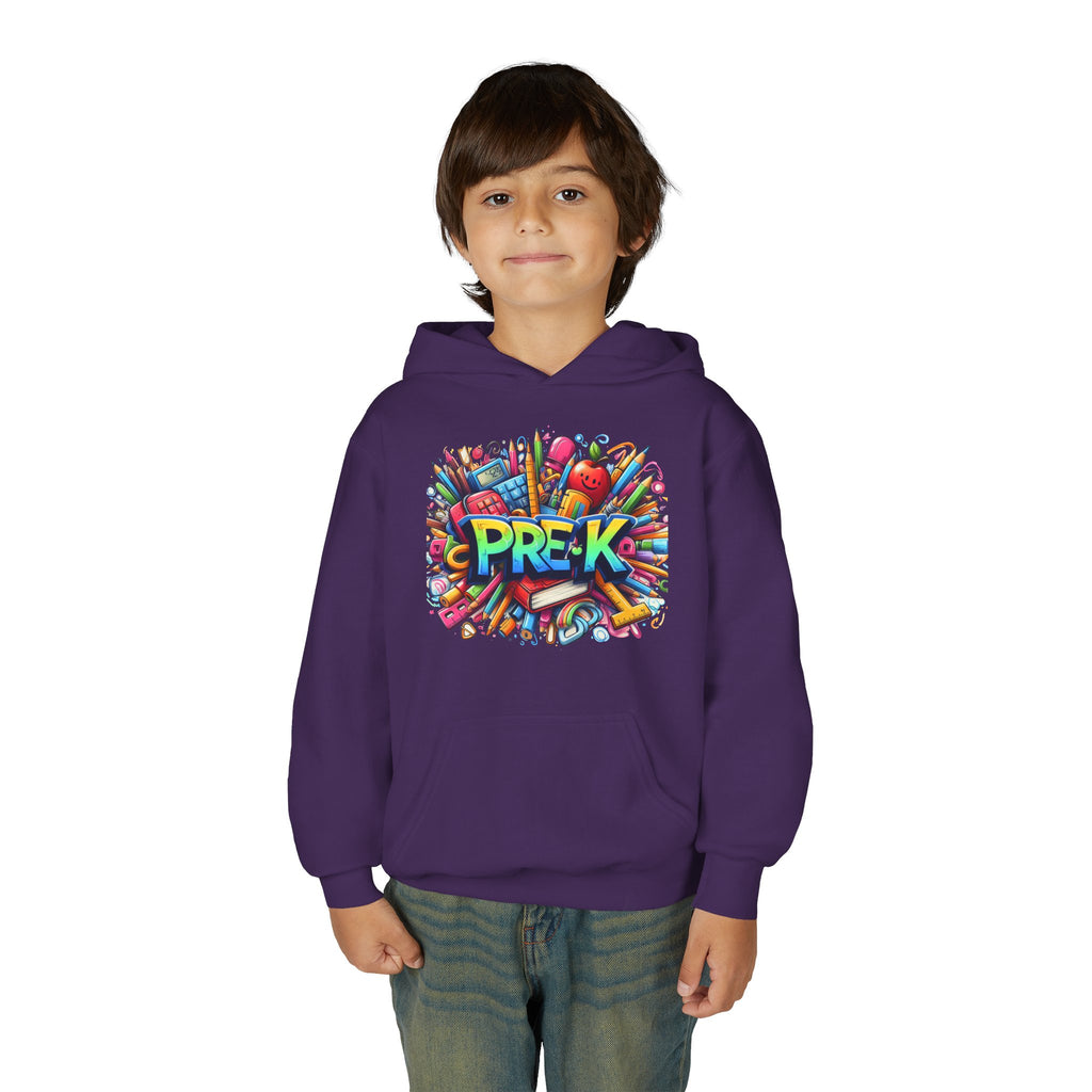 Pre-K Kids Hoodie - Colorful School Supplies Design, Preschool Back-to-School Sweatshirt