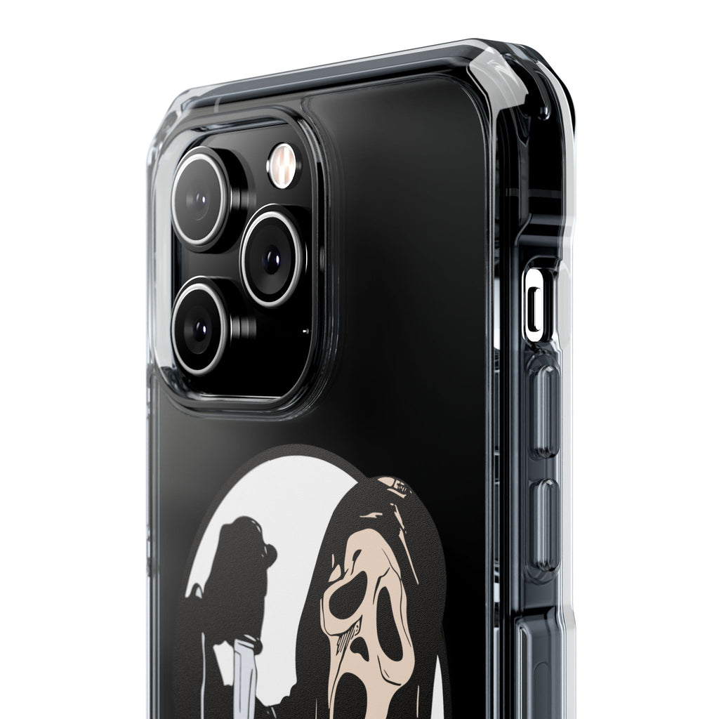 Clear Magnetic Phone Case — Scream Mask & Knife Horror Design