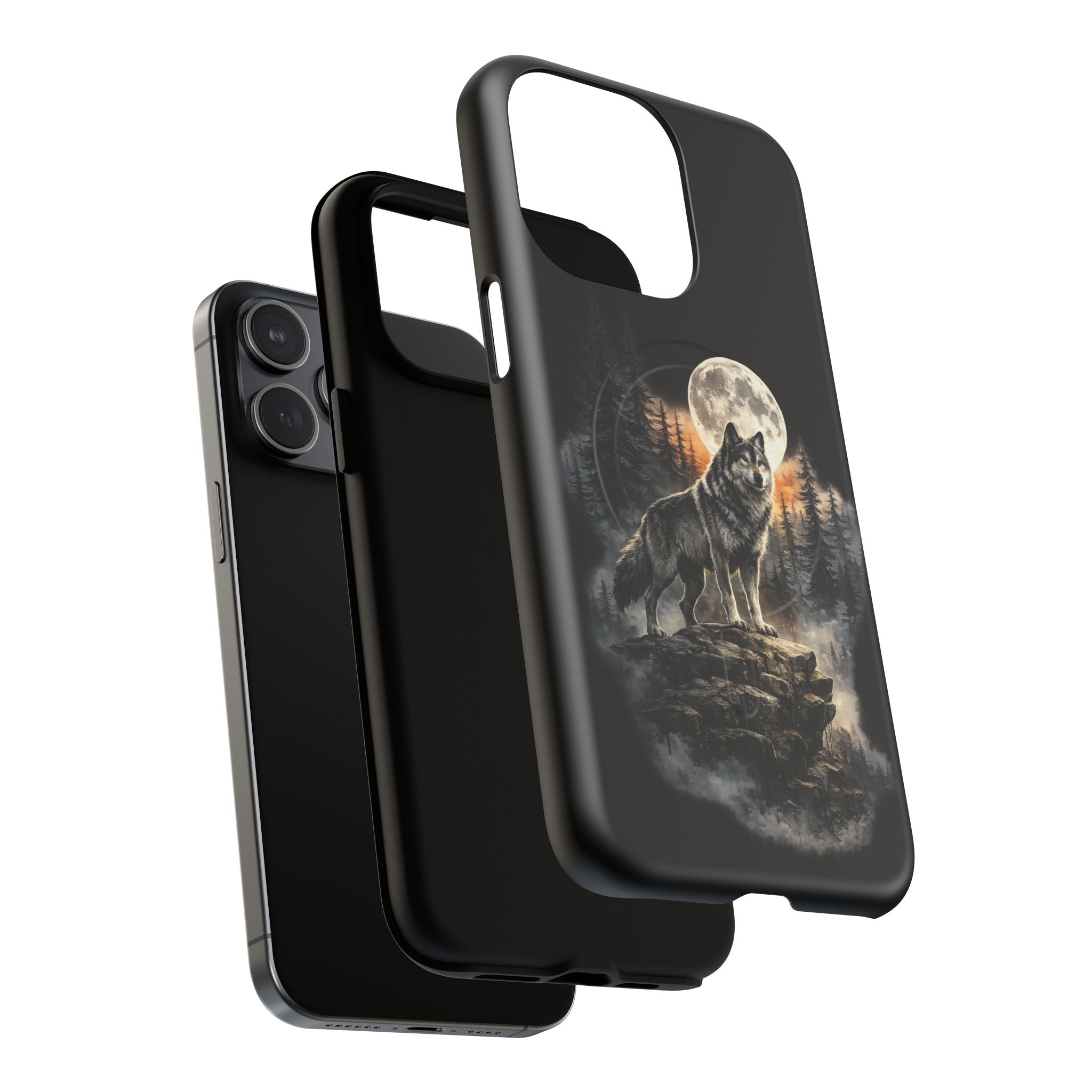 Wolf Moon Tough Magnetic Phone Case — Protective Magnetic iPhone Cover with Full Moon Forest Design
