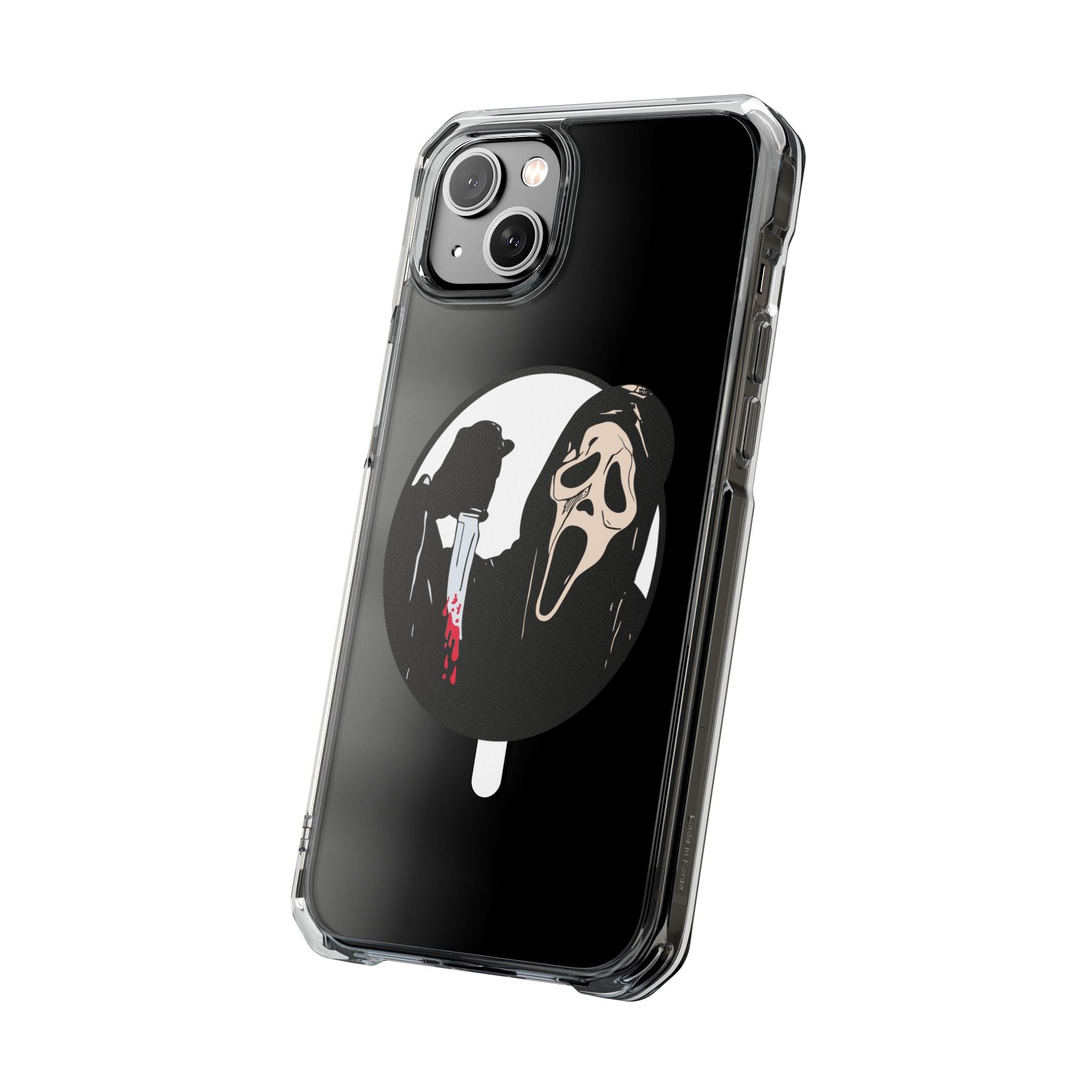 Clear Magnetic Phone Case — Scream Mask & Knife Horror Design