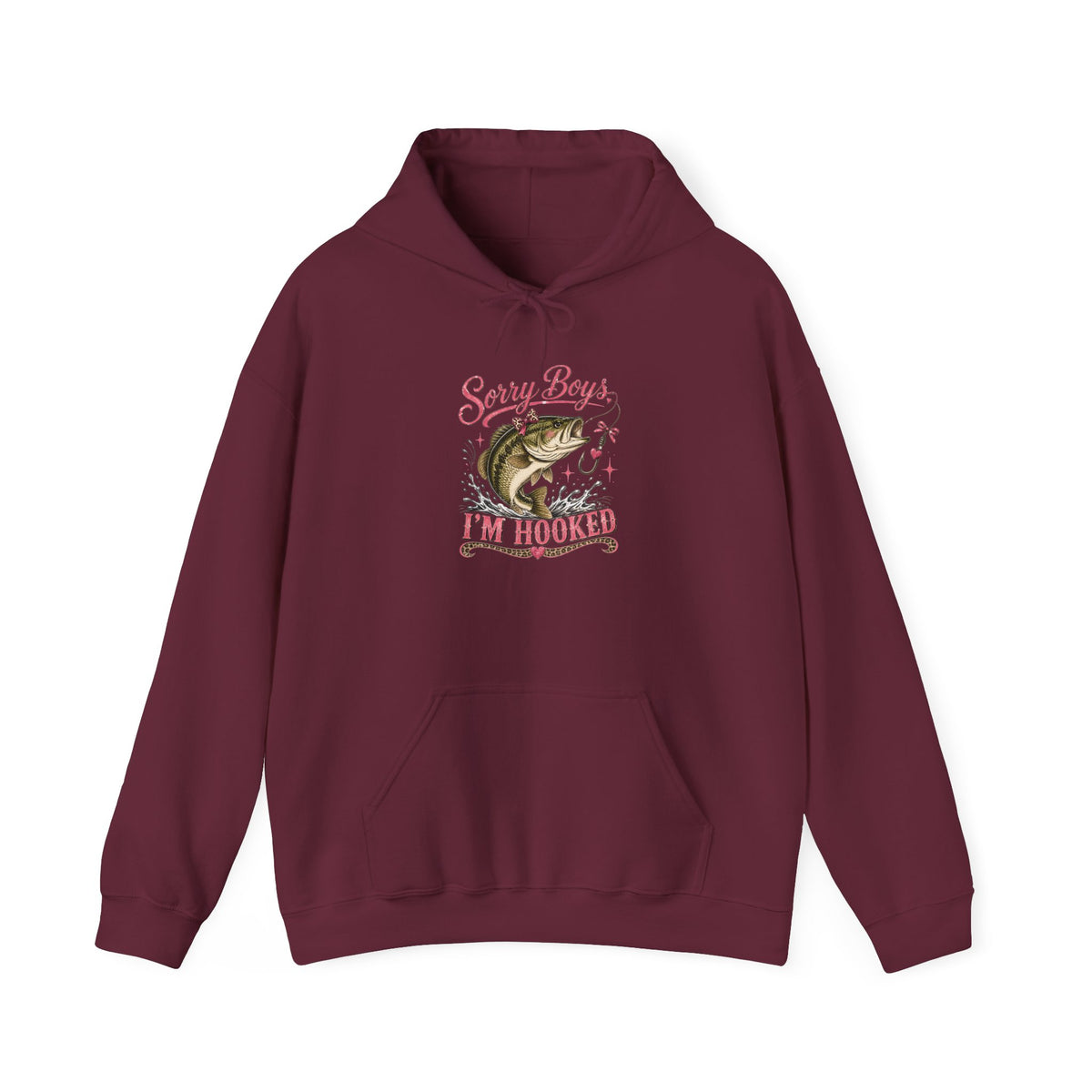 Fishing Hoodie — "Sorry Boys I'm Hooked" Bass Graphic