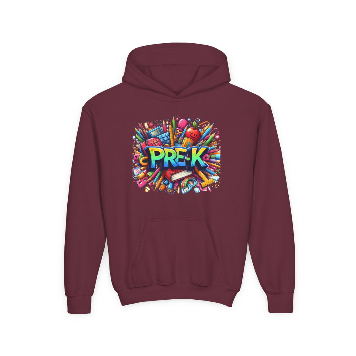 Pre-K Kids Hoodie - Colorful School Supplies Design, Preschool Back-to-School Sweatshirt