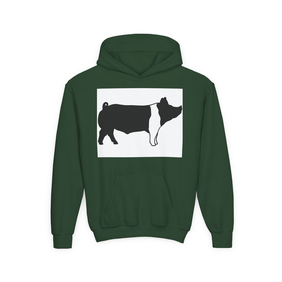 Youth Pig Silhouette Hoodie — Farm Animal Kids Sweatshirt