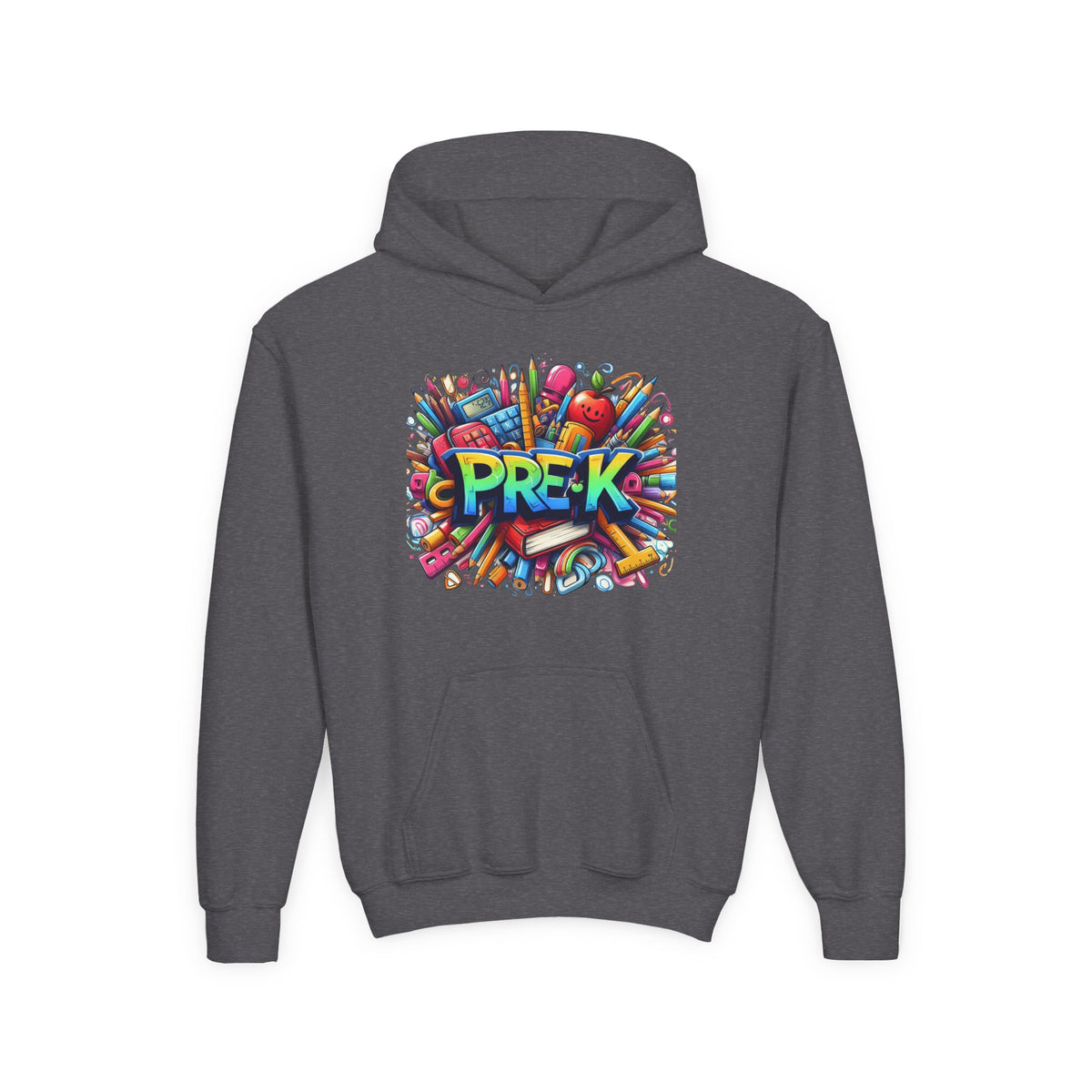 Pre-K Kids Hoodie - Colorful School Supplies Design, Preschool Back-to-School Sweatshirt