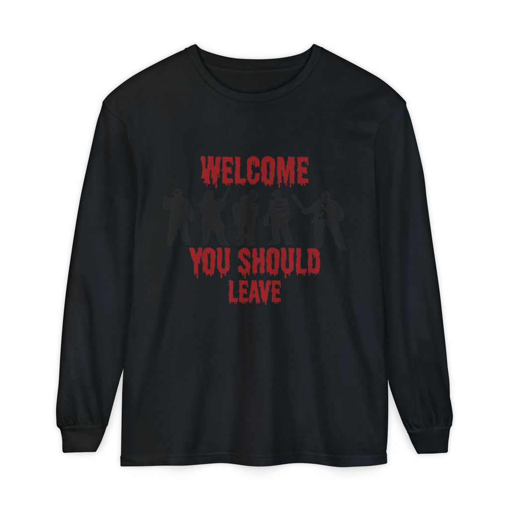 Welcome You Should Leave Long Sleeve T-Shirt — Horror Movie Silhouette Tee