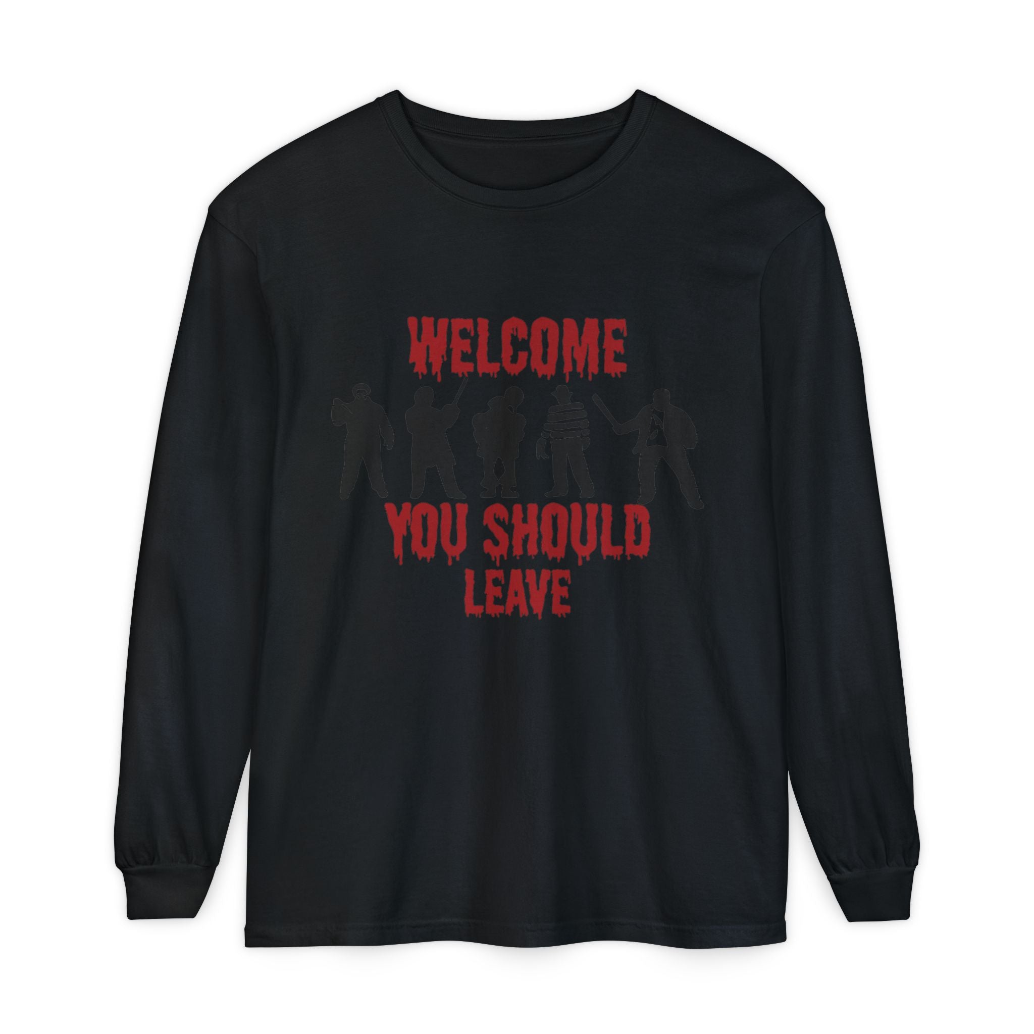 Welcome You Should Leave Long Sleeve T-Shirt — Horror Movie Silhouette Tee