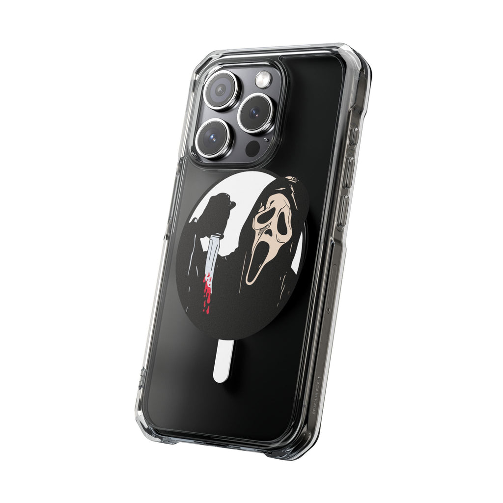 Clear Magnetic Phone Case — Scream Mask & Knife Horror Design