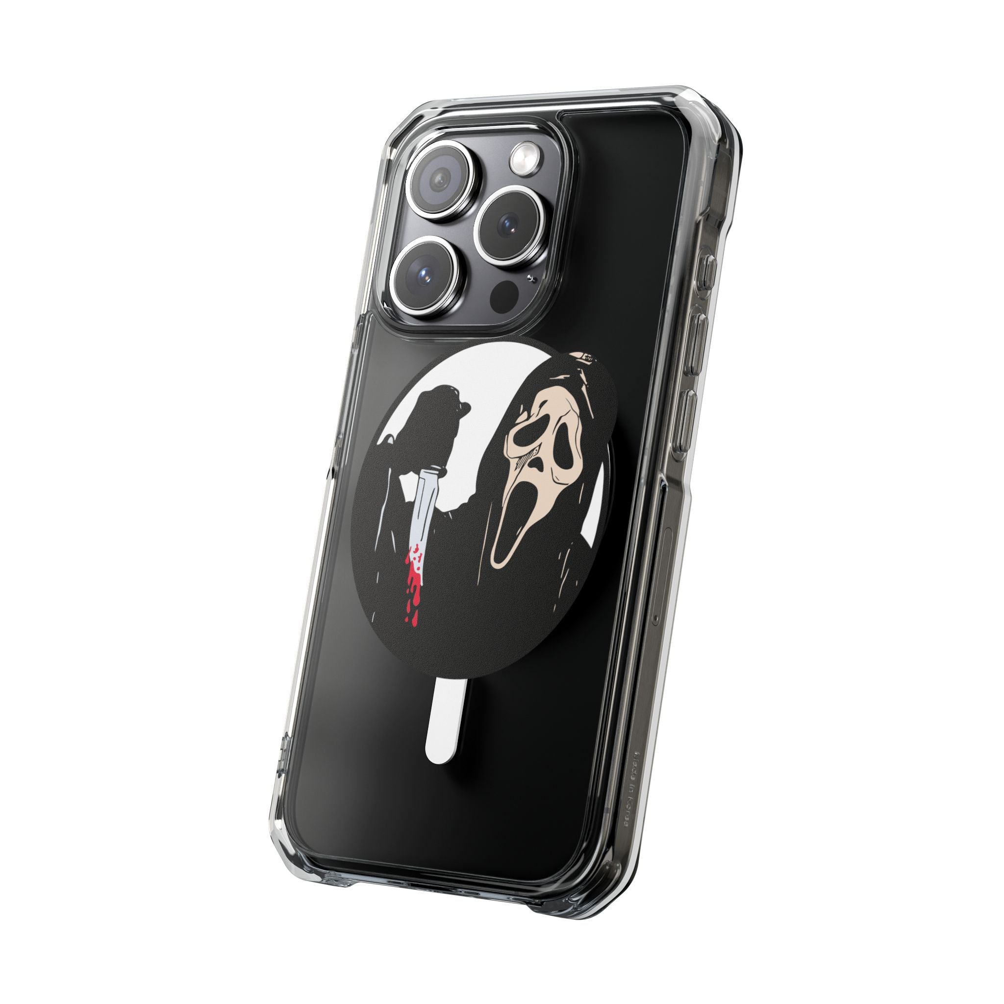 Clear Magnetic Phone Case — Scream Mask & Knife Horror Design