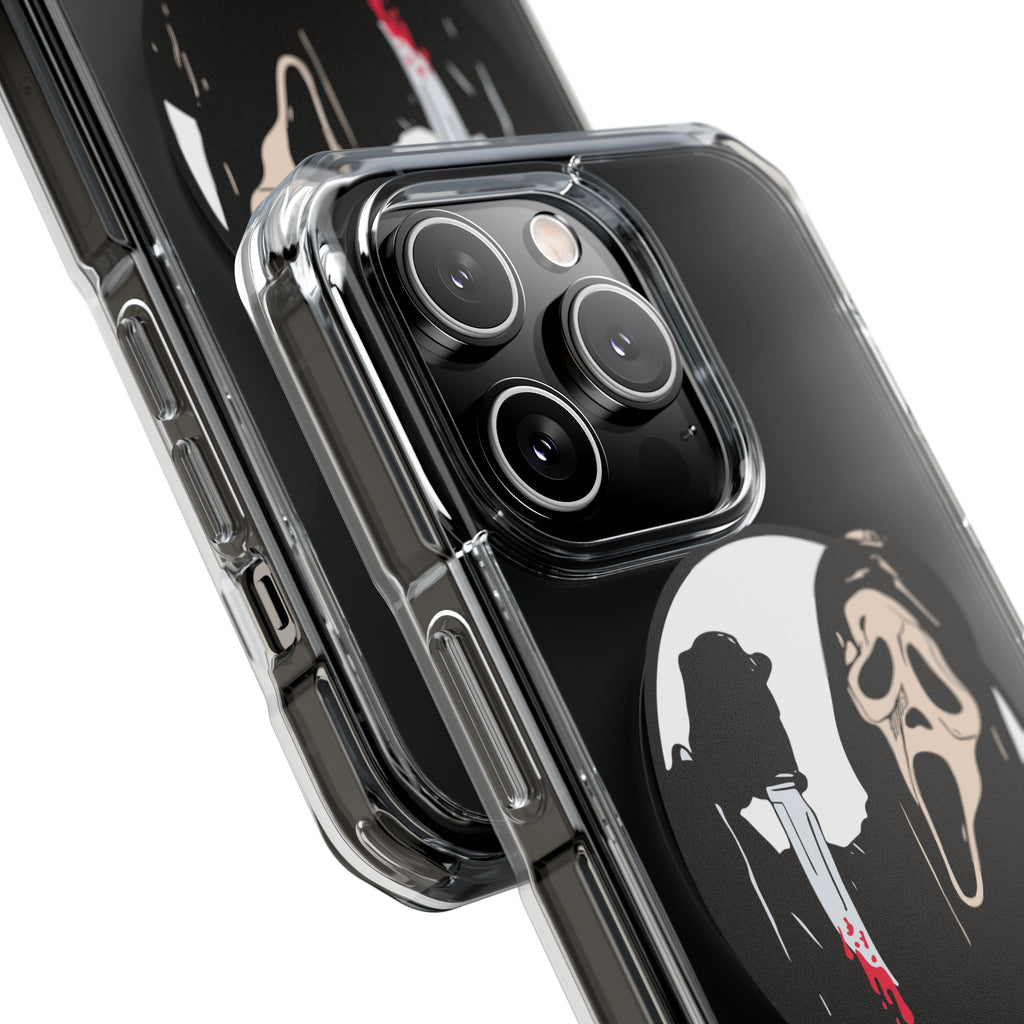 Clear Magnetic Phone Case — Scream Mask & Knife Horror Design
