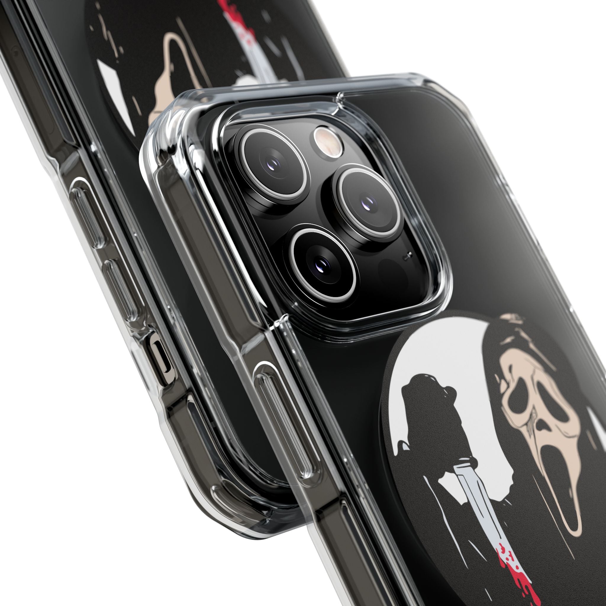 Clear Magnetic Phone Case — Scream Mask & Knife Horror Design