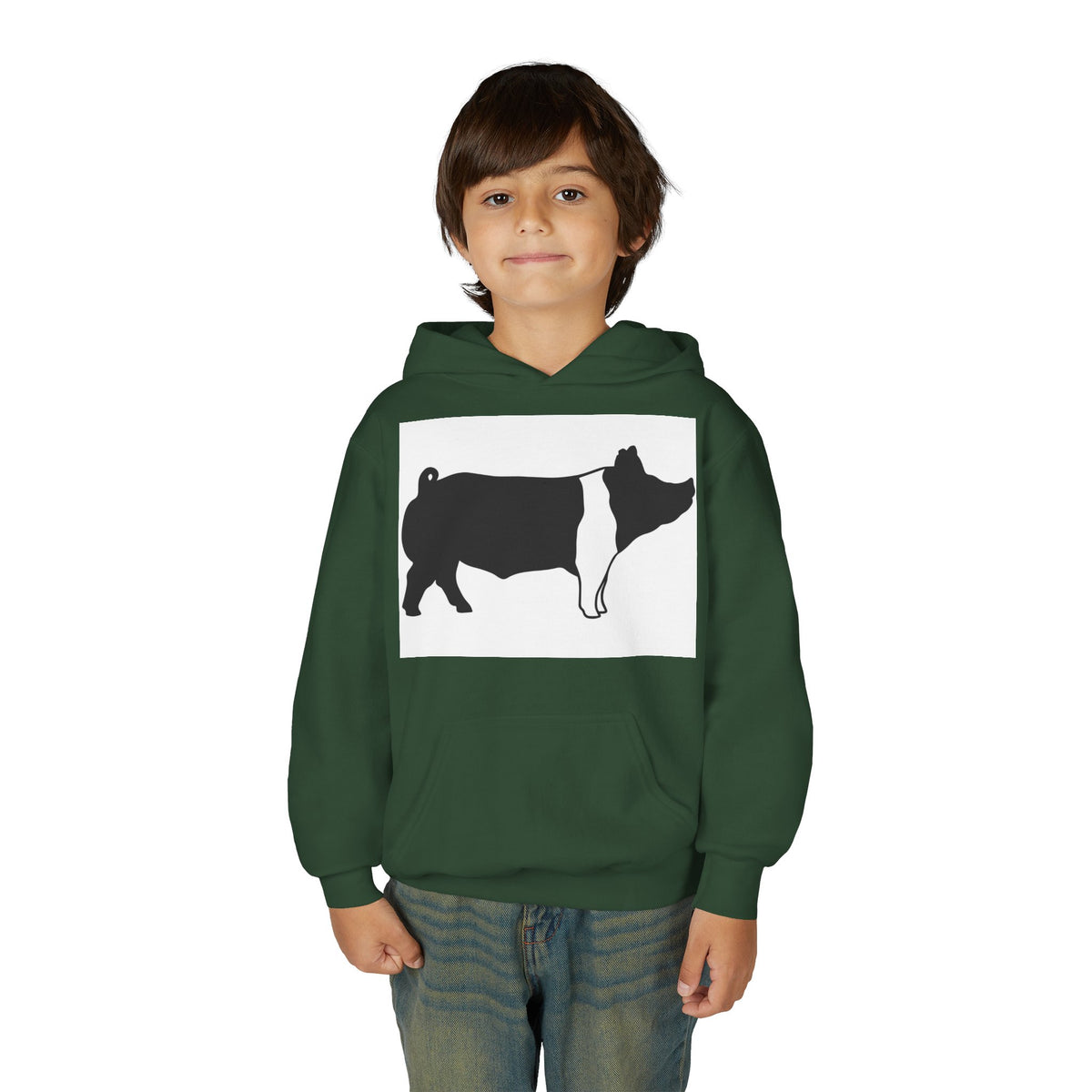 Youth Pig Silhouette Hoodie — Farm Animal Kids Sweatshirt