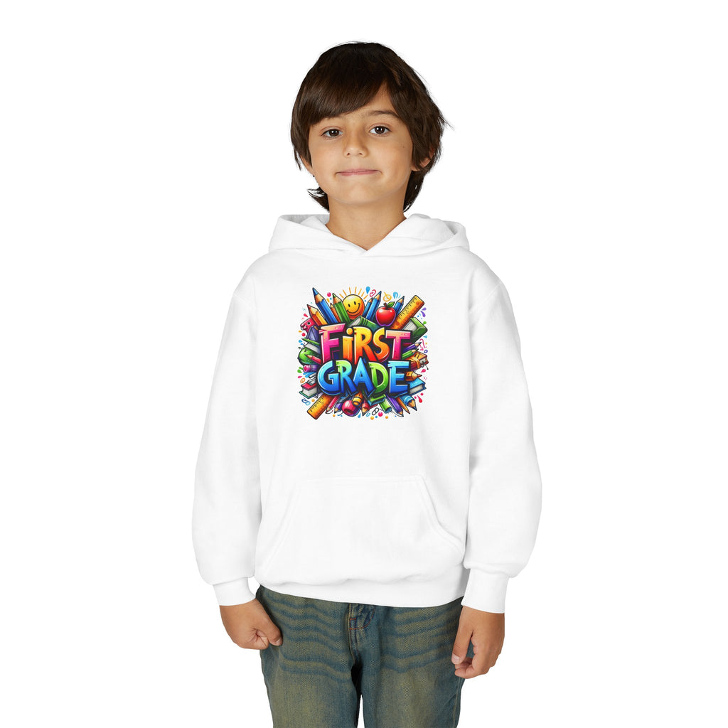 First Grade Kids Hoodie — Colorful School Back-to-School Sweatshirt