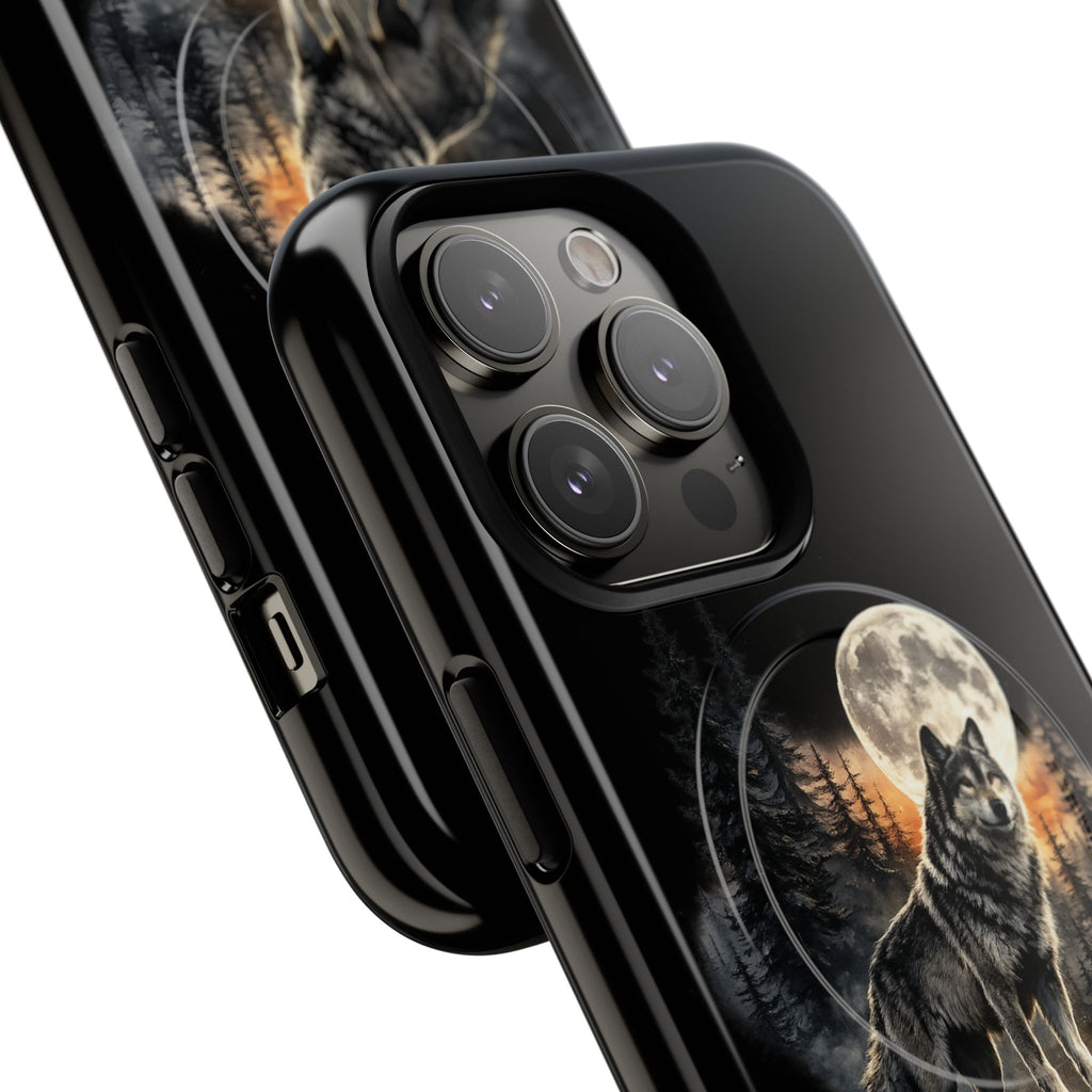 Wolf Moon Tough Magnetic Phone Case — Protective Magnetic iPhone Cover with Full Moon Forest Design