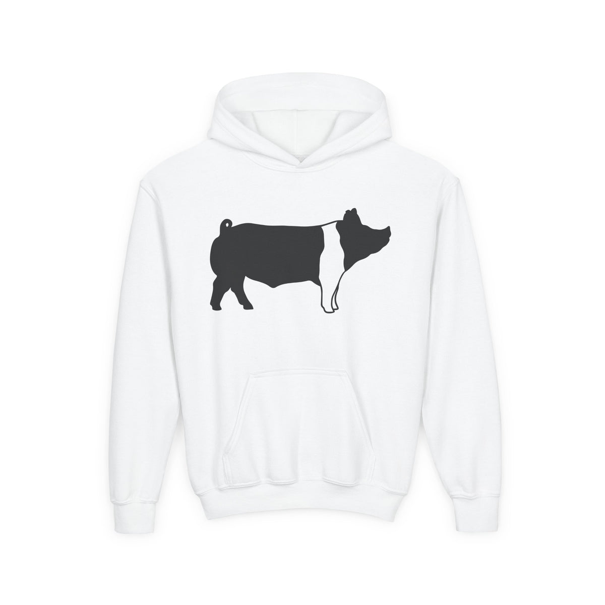 Youth Pig Silhouette Hoodie — Farm Animal Kids Sweatshirt