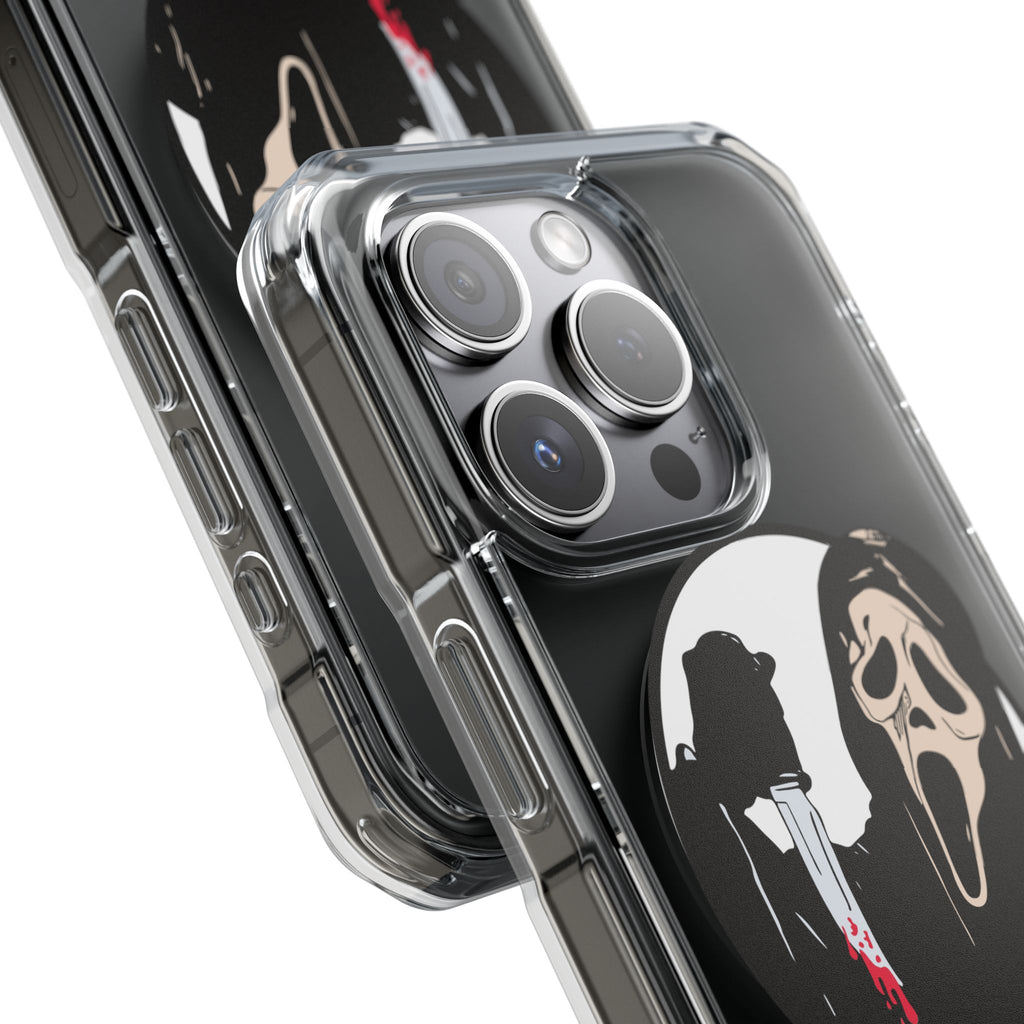 Clear Magnetic Phone Case — Scream Mask & Knife Horror Design