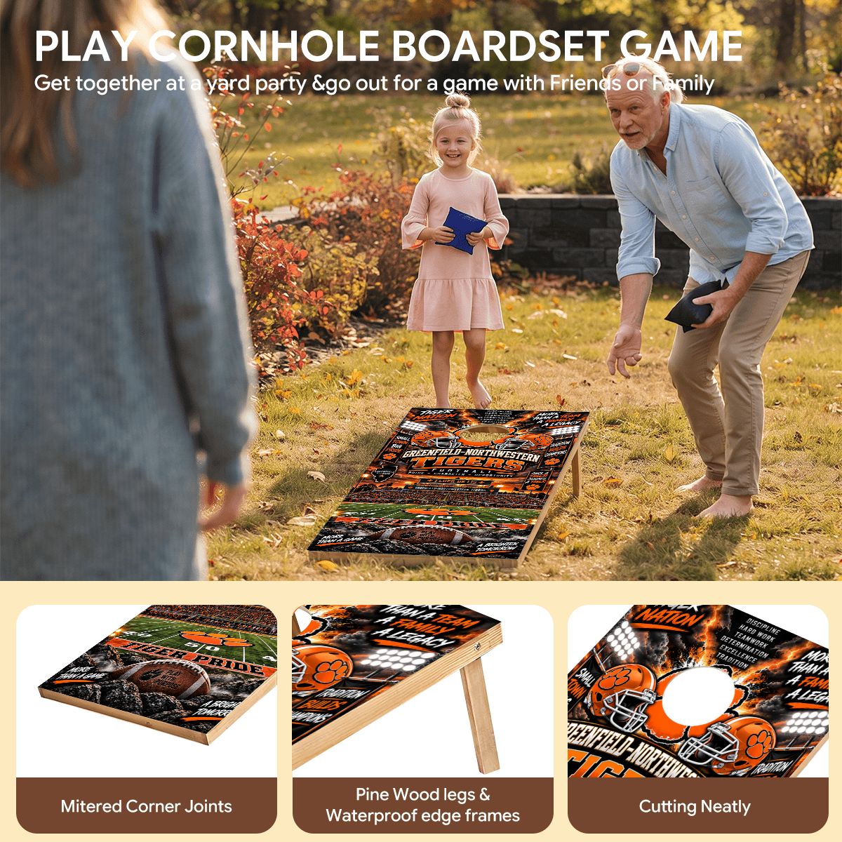 Cornhole Boards Game Set Greenfield- Northwestern Tigers