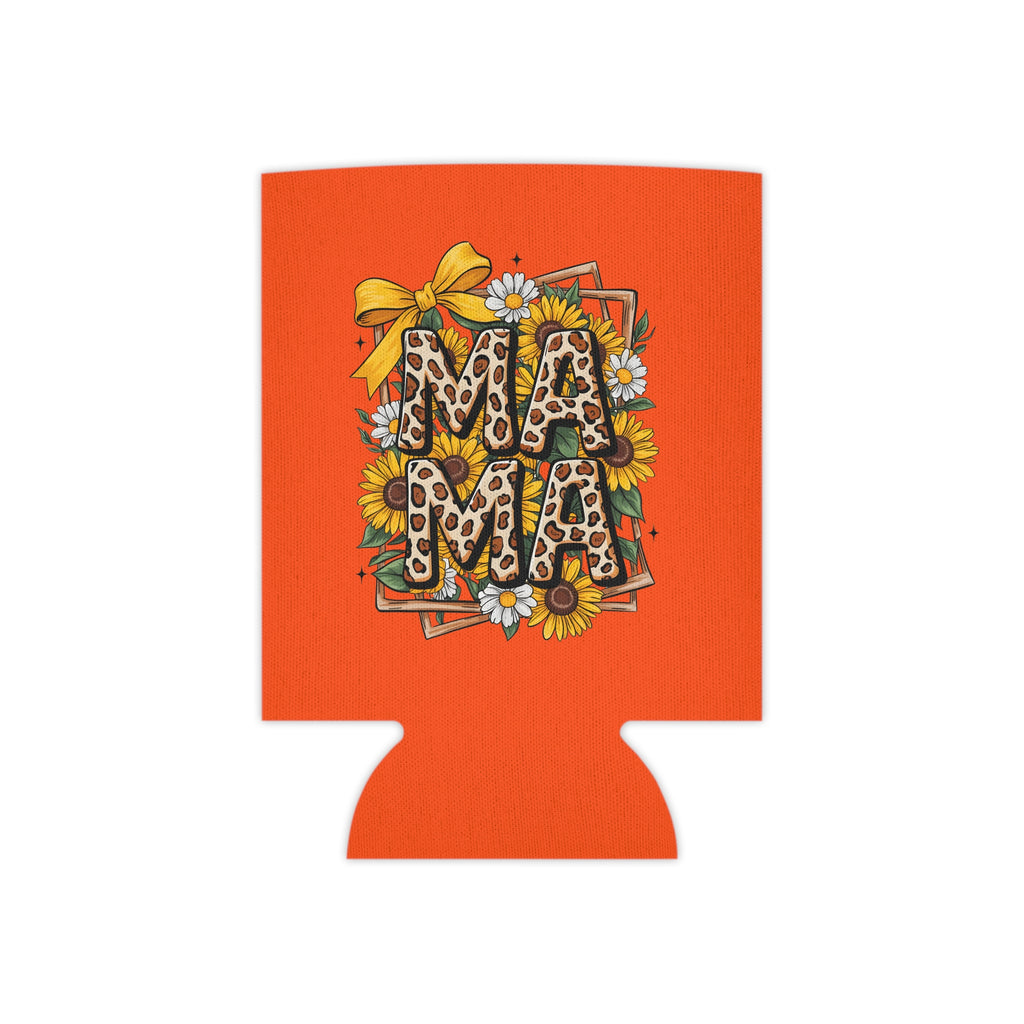 Mama Leopard Floral Can Cooler – Orange Insulated Beer Koozie for Mom, Mother’s Day Gift