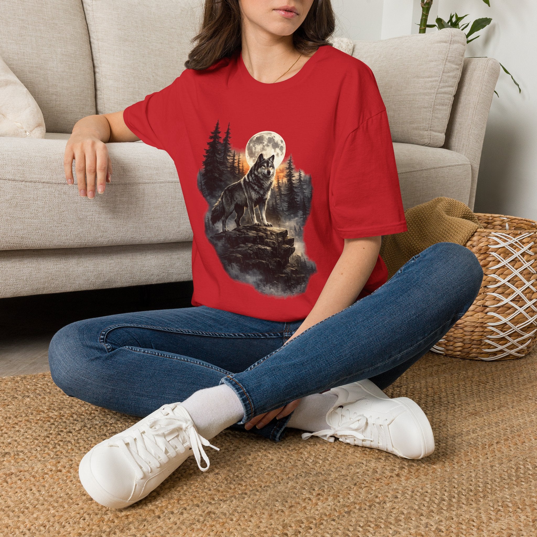 Wolf Moon T‑Shirt — Howling Wolf Forest Graphic Tee