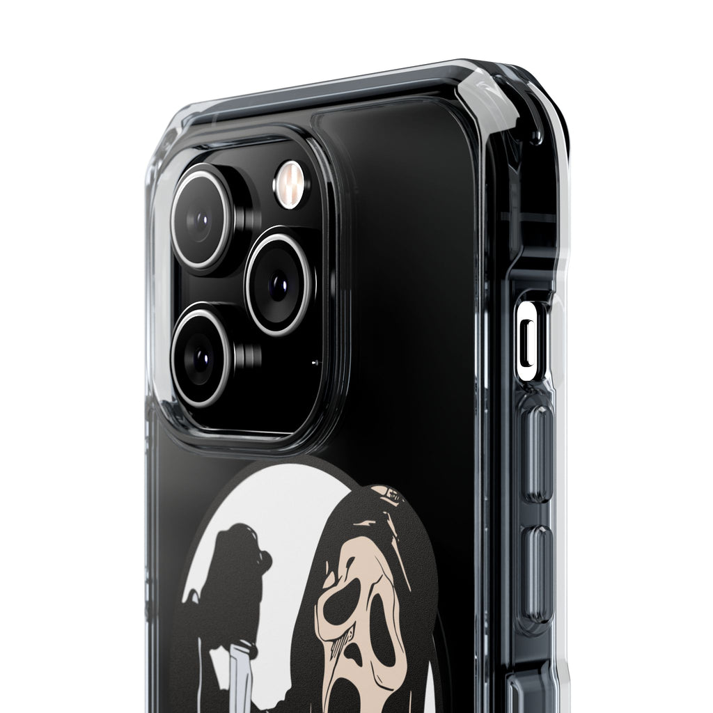 Clear Magnetic Phone Case — Scream Mask & Knife Horror Design