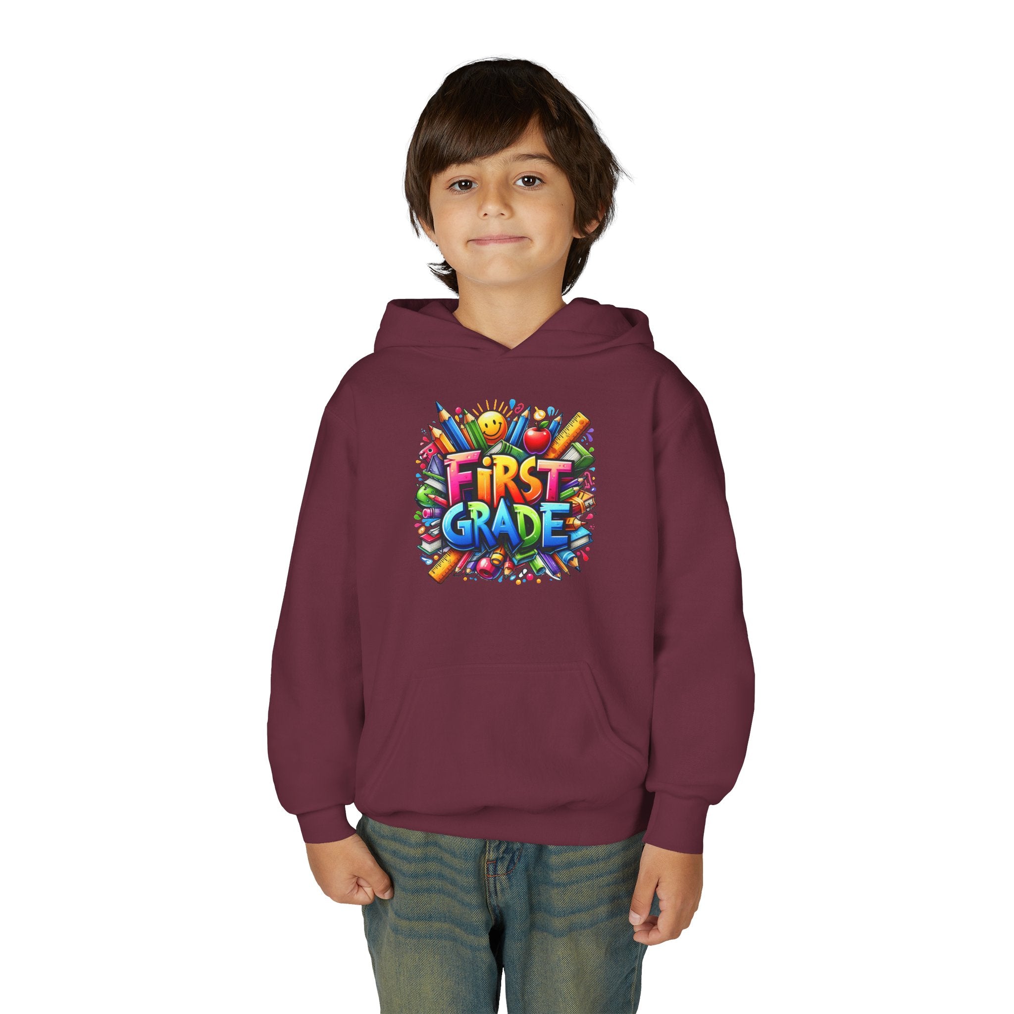 First Grade Kids Hoodie — Colorful School Back-to-School Sweatshirt
